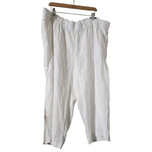 Talbots Nantucket Pull-On Wide Leg Crop Pants Size 3X White 100% Linen